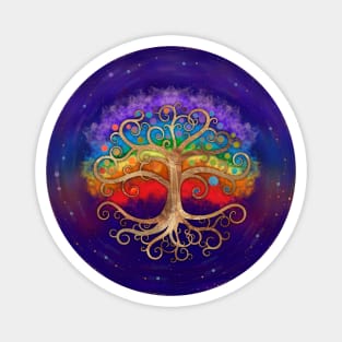 Tree of life Golden Swirl and Rainbow Magnet